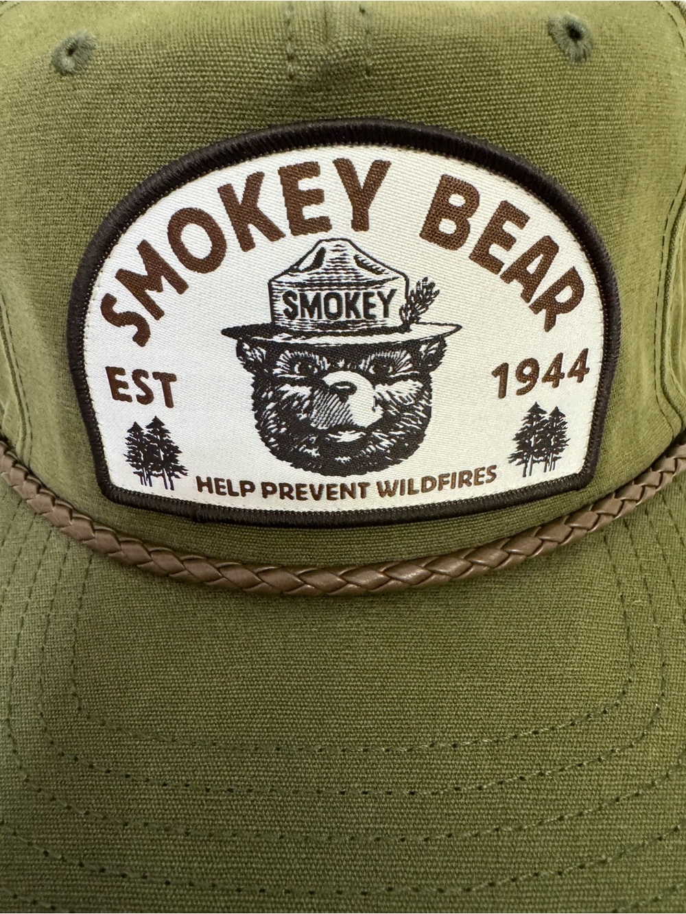 Smokey Bear Olive Green Patch Snapback Hat - Picture 2 of 4